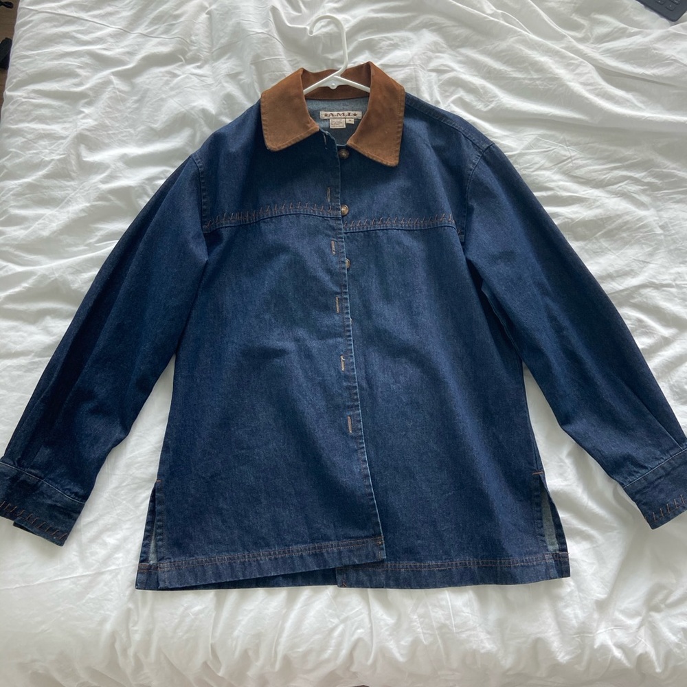 Denim Jacket with Suede Collar